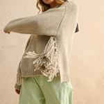 Fringe Bottom Detail Sweater - stone, womens sweater collection