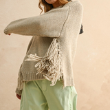 Fringe Bottom Detail Sweater - stone, womens sweater collection