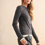 Light Weight Long Sleeve Top - Charcoal, Women's Tops Collection