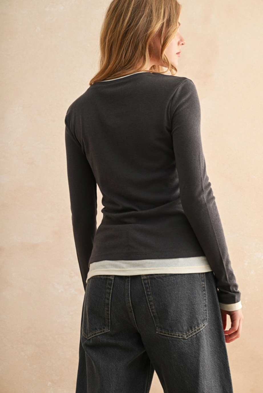 Light Weight Long Sleeve Top - Charcoal, Women's Tops Collection