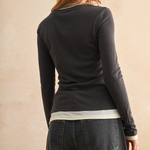 Light Weight Long Sleeve Top - Charcoal, Women's Tops Collection
