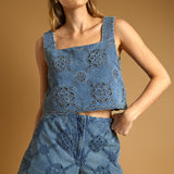 Embroidered Denim Top