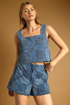 Embroidered Denim Top