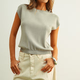 Round Neck Cap Short Sleeve Knit Top