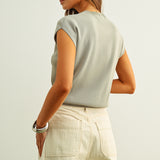 Round Neck Cap Short Sleeve Knit Top