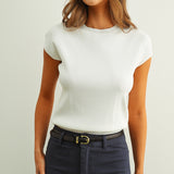 Round Neck Cap Short Sleeve Knit Top
