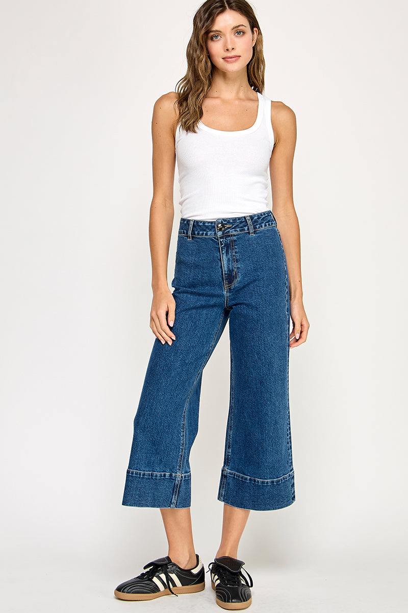 Wide Leg Crop Denim Pant - Denim, Women's Pants Collection