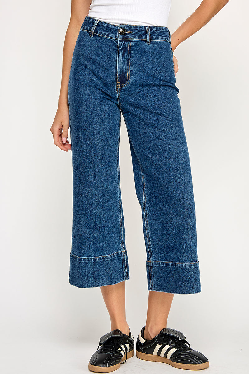 Wide Leg Crop Denim Pant - Denim, Women's Pants Collection