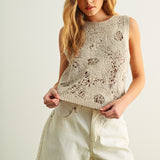 Floral Pattern Knit Top - stone, womens top collection