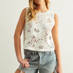Floral Pattern Knit Top - white, womens top collection