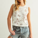 Floral Pattern Knit Top - white, womens top collection
