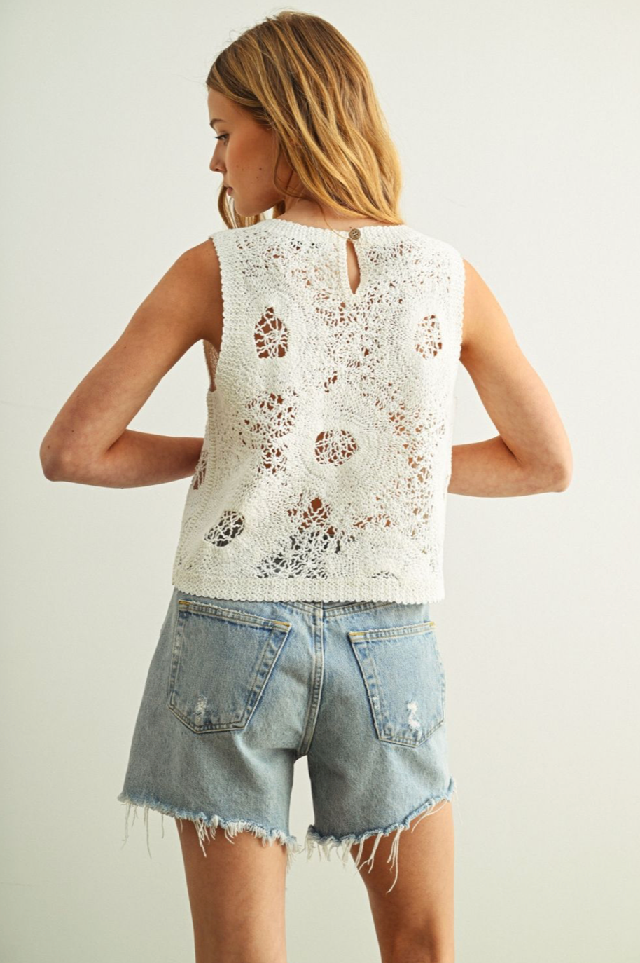 Floral Pattern Knit Top - white, womens top collection