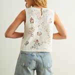 Floral Pattern Knit Top - white, womens top collection