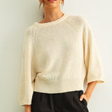 Round Neck 3/4 Sleeve Knit Top