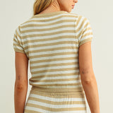 Stripe Pattern Button Front Top and Pant Set