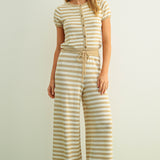 Stripe Pattern Button Front Top and Pant Set