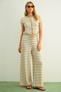 Stripe Pattern Button Front Top and Pant Set