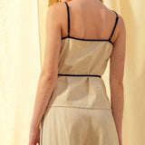 Linen Top With Contrast Piping