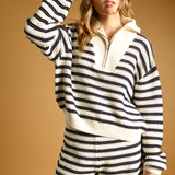 Stripe Pattern Zip Sweater Top