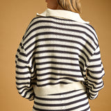 Stripe Pattern Zip Sweater Top