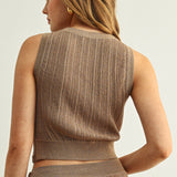 Ribbed Twist Front Sleeveless Knit Crop Top