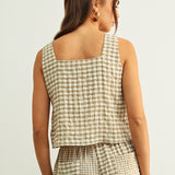Gingham Square Neck Sleeveless Top