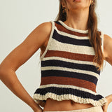 Color Block Top With Ruffle Hem