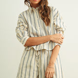 Stripe Button Front Short Sleeve Top