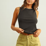 Mini Rib Knit Top With Stitch Detail