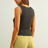 Mini Rib Knit Top With Stitch Detail