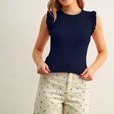 Ribbed Top With Ruffled Sleeve