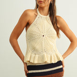 Flower Crochet Front Halter Neck Top