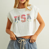 USA Floral Patchwork Top