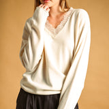 Lace Contrast Knit Top