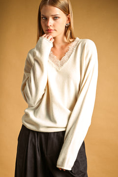 Lace Contrast Knit Top