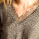 Lace Contrast Knit Top