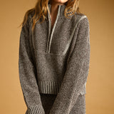 Two Tone Half Zip Sweater With Knit Pants