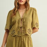 Embroidered Tie Front Top