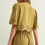 Embroidered Tie Front Top