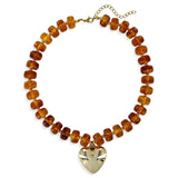 Beaded Necklace with Heart Charm