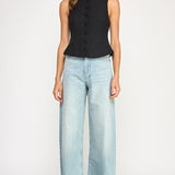 Back Bow Detail Button Down Vest - black with white bow on back, womens top collection
