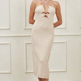 Cutout Front And Bead Detail Halter Neck Maxi