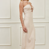Cutout Front And Bead Detail Halter Neck Maxi