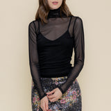 Turtleneck Long Sleeve Mesh Top