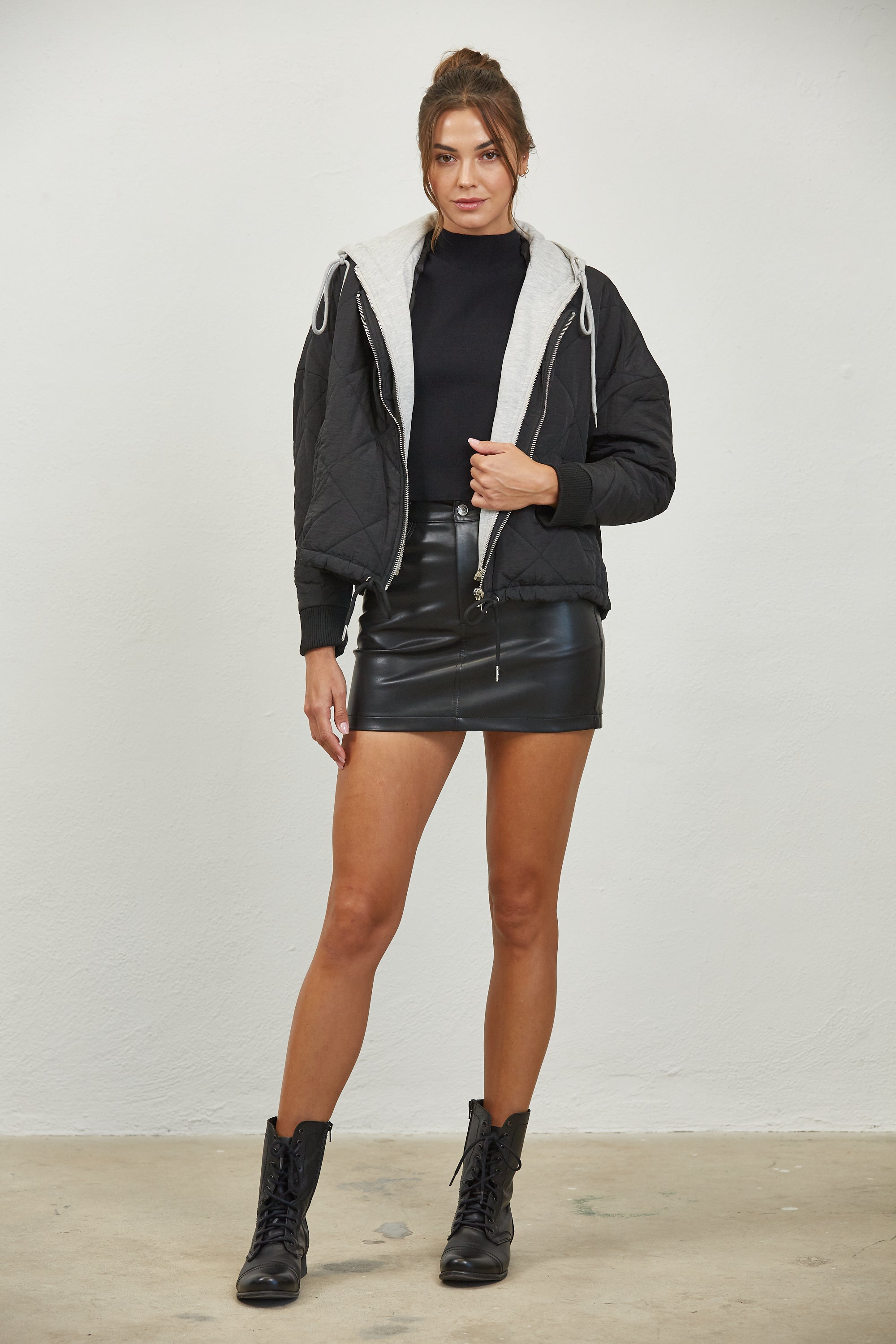 Quilted Hoodie Jacket - black/grey, womens jacket collection