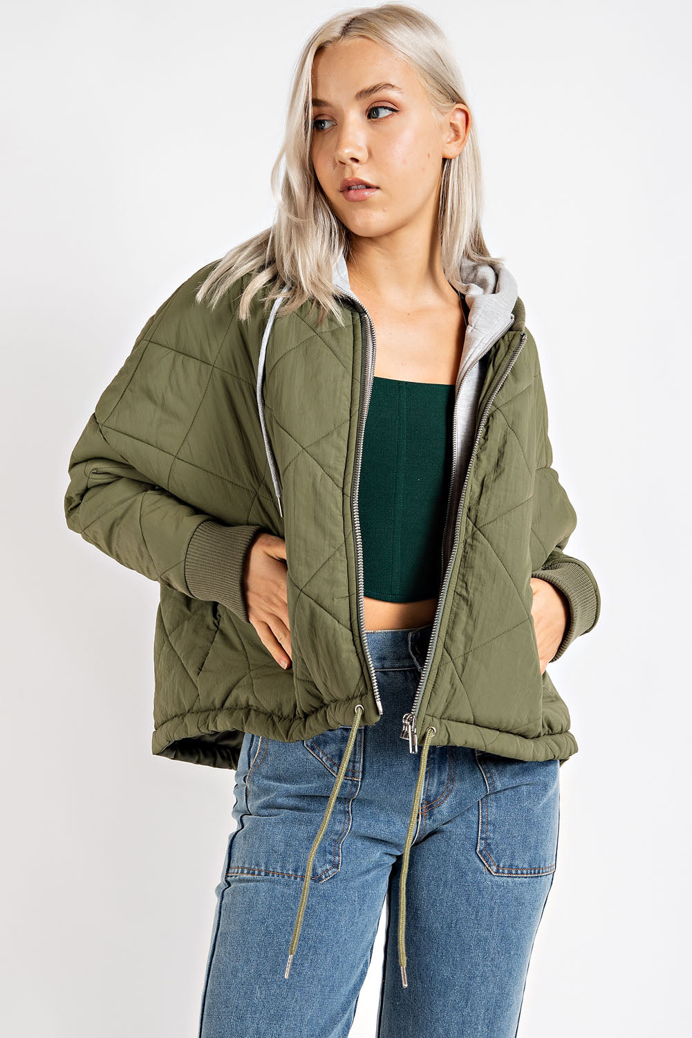 Quilted Hoodie Jacket - olive/grey, womens jacket collection