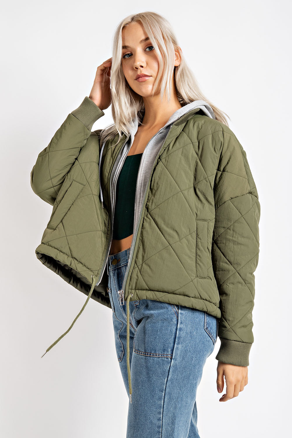 Quilted Hoodie Jacket - olive/grey, womens jacket collection