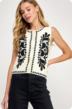 Embroidered Sleeveless Vest Top