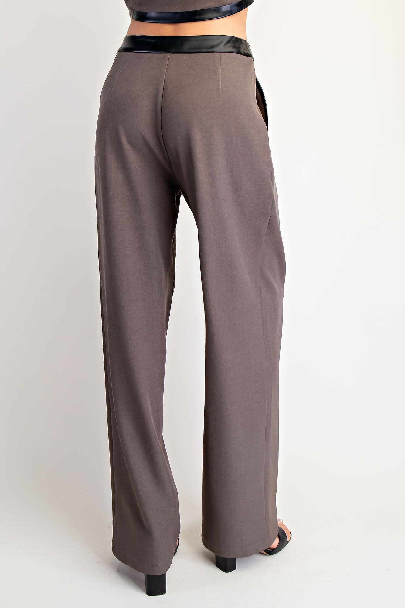 Leather Contrast Pant With Button Detail - Charcoal, Women's Pants Collection