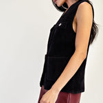 V Neck Metallic Edge Fluffy Vest - black, womens vest collection